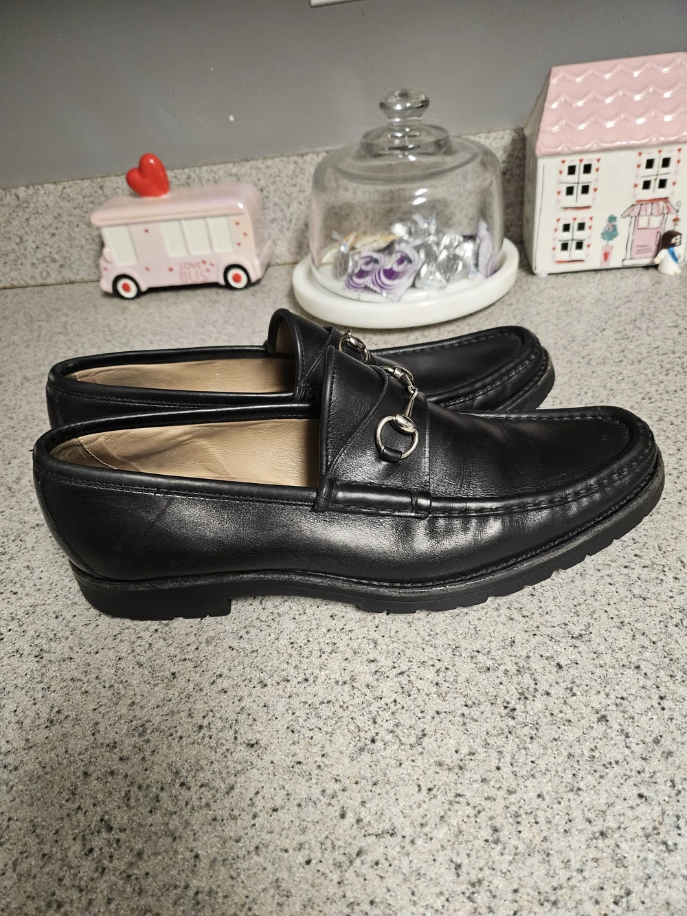 Gucci Men's Black Leather Horsebit Loafers Silver Hardware Size 10 B Mod 115765